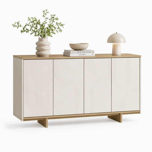 63 in 4-Door Storage Cabinet in White and Natural Oak