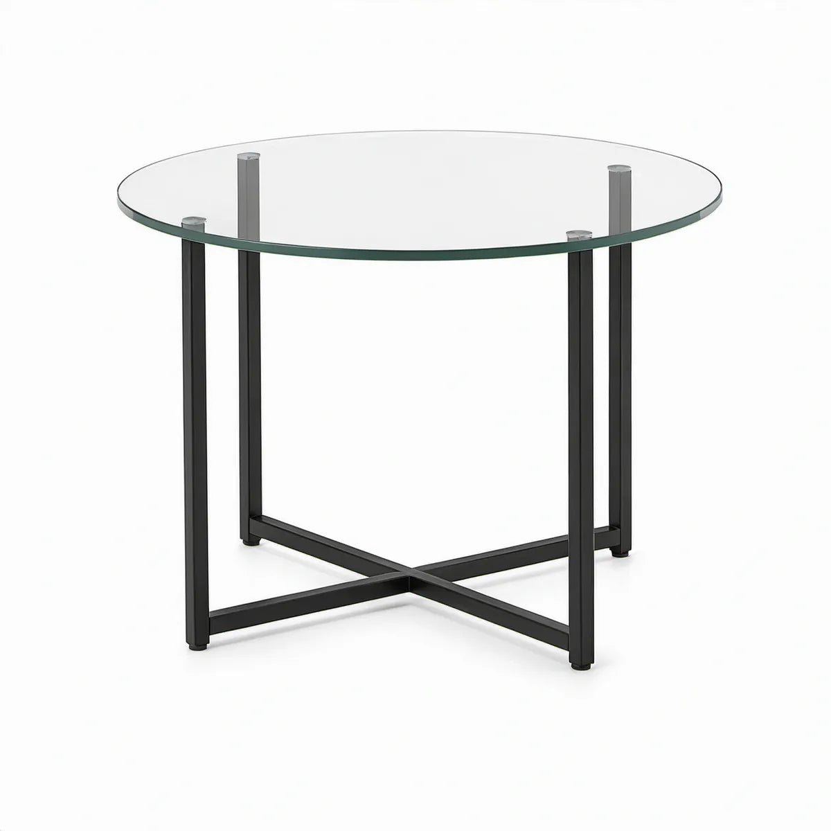 Round Clear Tempered Glass Coffee Table with Black Powder-Coated Steel Frame, 36 in. Diameter x 18 in. High