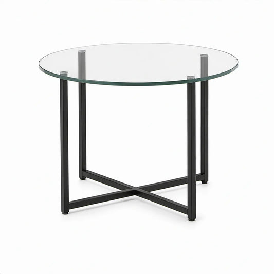 Round Clear Tempered Glass Coffee Table with Black Powder-Coated Steel Frame, 36 in. Diameter x 18 in. High