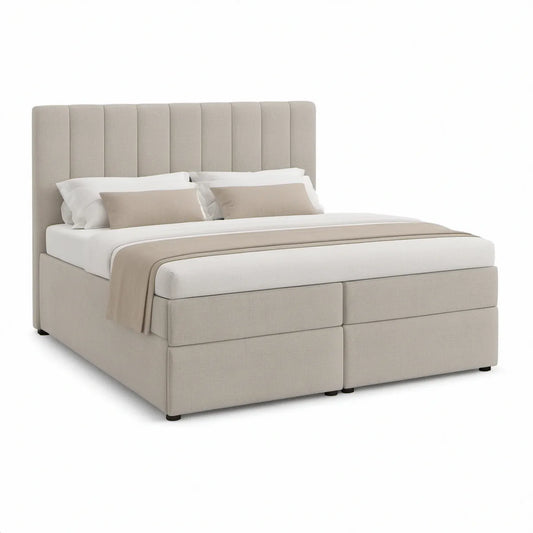 Queen Beige Polyester Upholstered Storage Bed with 4 Drawers, 60 x 80 in