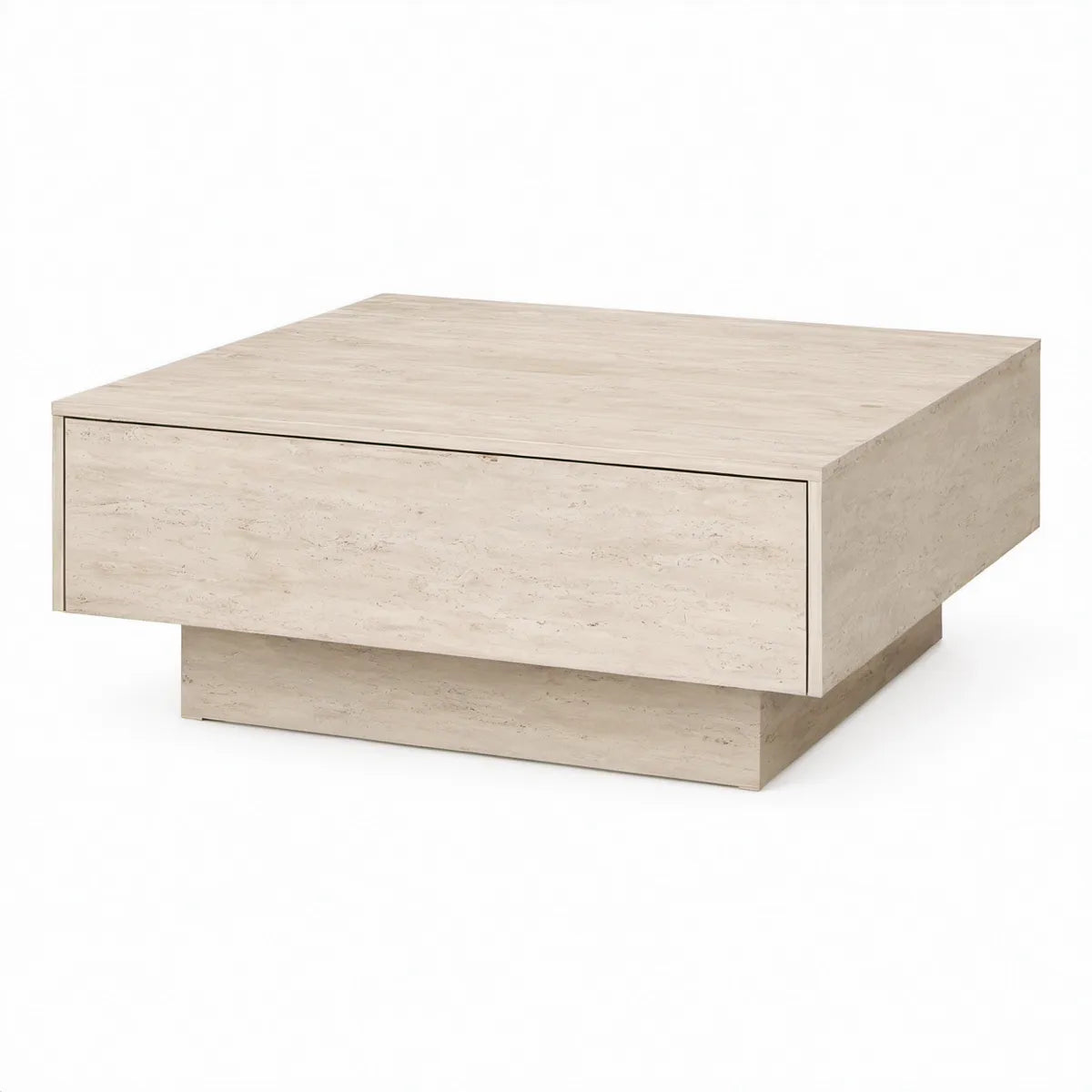 47.2 x 31.5 x 15.7 in Beige Travertine-Look MDF Coffee Table with Full-Width Drawer