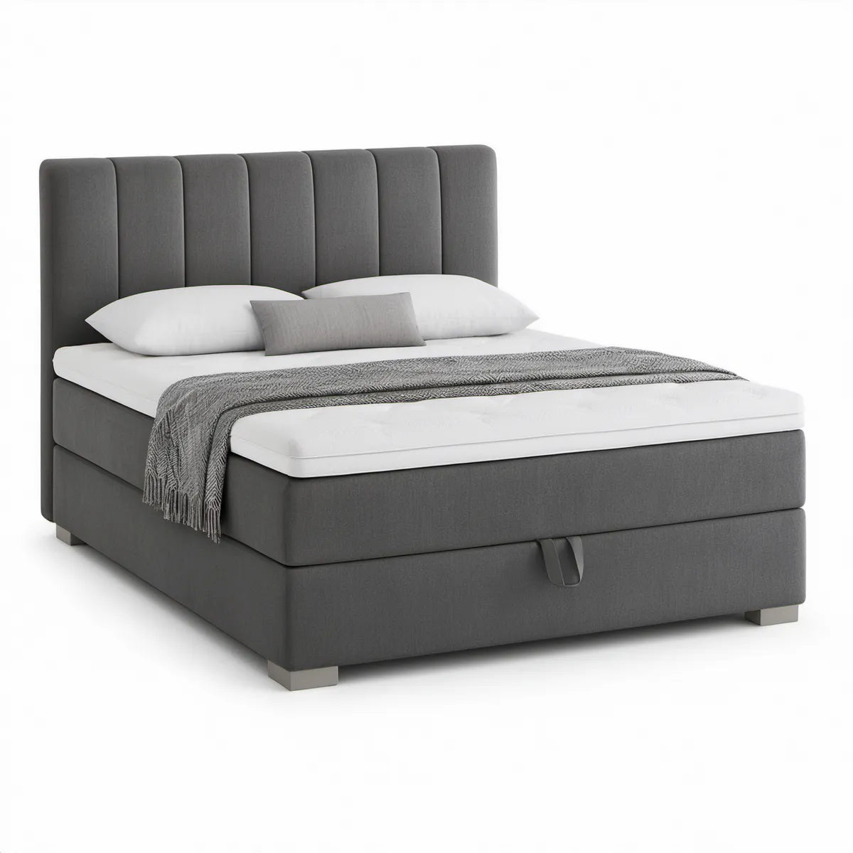 King Dark Gray Polyester Upholstered Storage Bed with Vertical Channel Headboard, 76 x 80 in