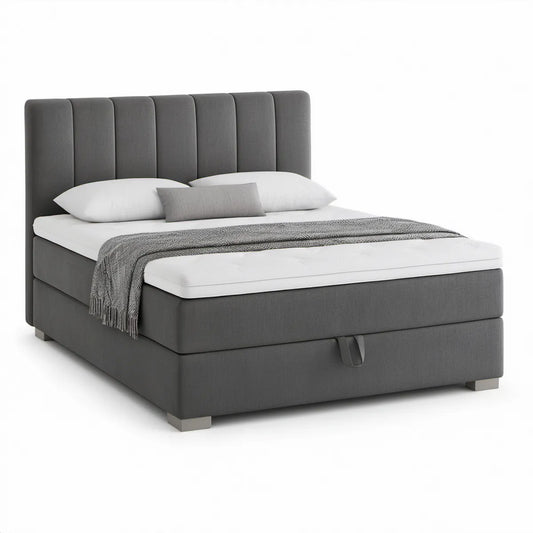 King Dark Gray Polyester Upholstered Storage Bed with Vertical Channel Headboard, 76 x 80 in